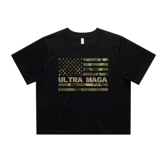 Ultra Maga Camo Flag Crop Tee